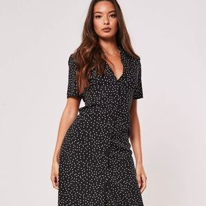 Missguided Black Polka Dot Button-Up Shirt Dress